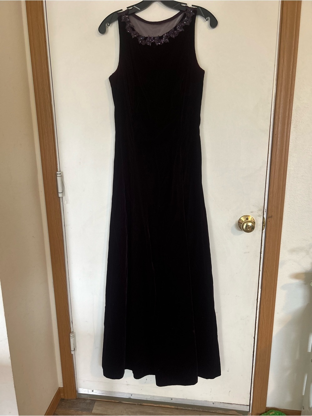 Vintage 90's Scott  McClintock Purple Velvet + Net Beaded High
Neck  Dress